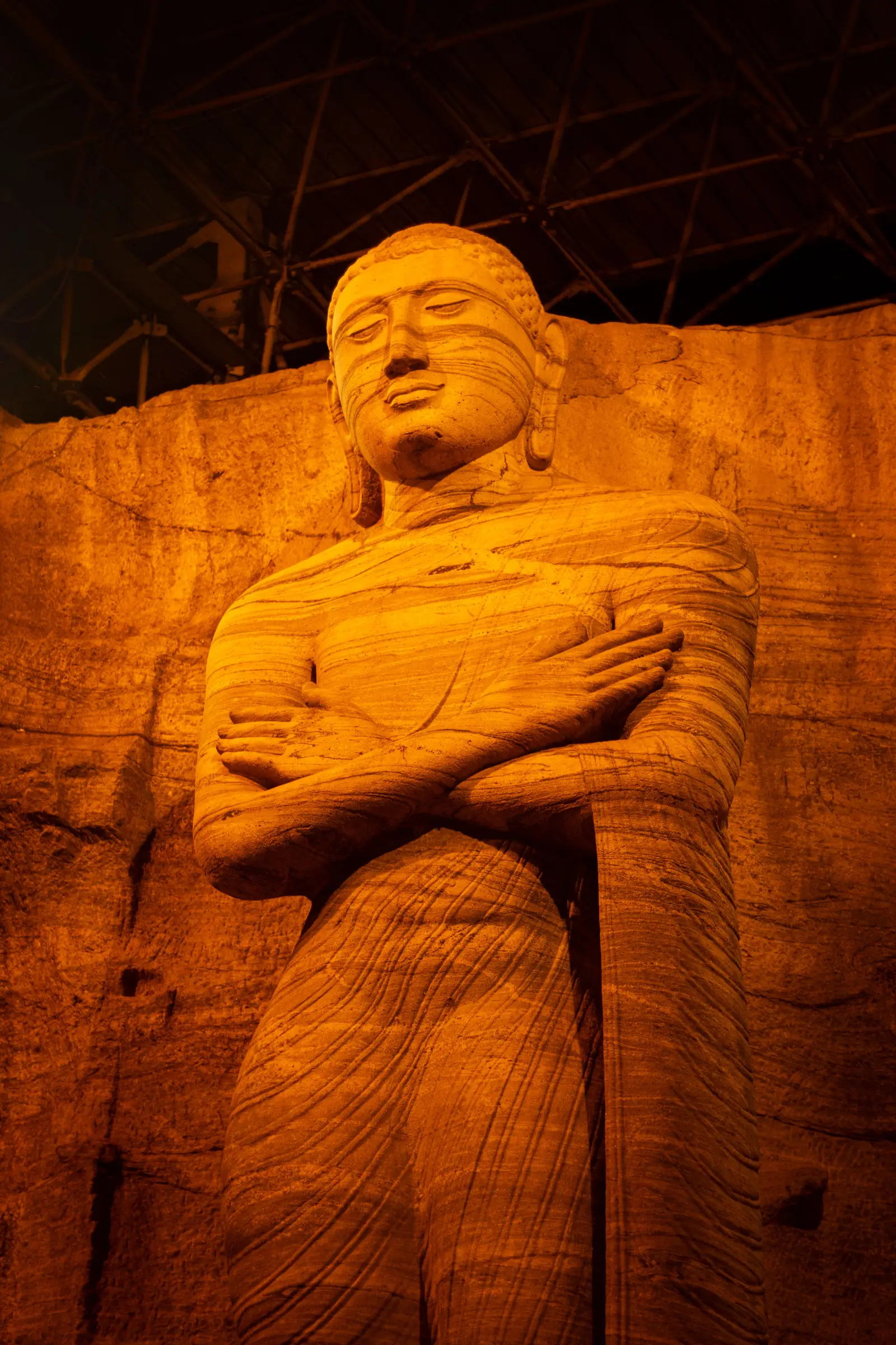 Standing rock-carved Buddha at Gal Vihara in Polonnaruwa